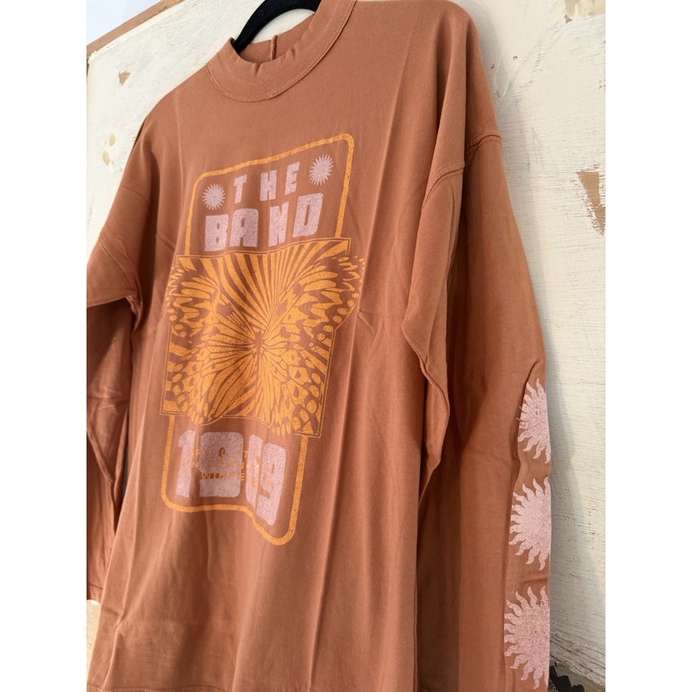 Midnight Rider The Band Butterfly T-Shirt Long Sleeve Mock Neck Orange Womens M - Picture 4 of 5